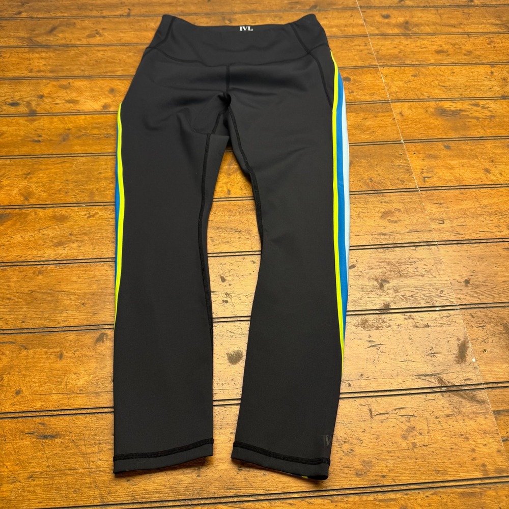 IVL Collective Women's Black Athletic Leggings Size 8 Rainbow Stripe Side Detail